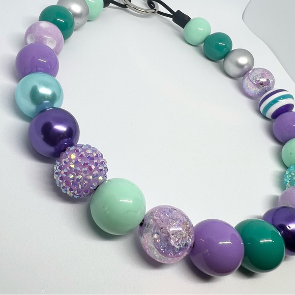 Mermaid Sparkle Beaded Dog Collar Necklace Size Medium/Large Purple & Teal Green - Picture 3 of 10